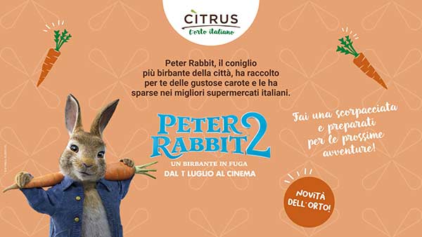 Peter Rabbit testimonial delle carote di Citrus