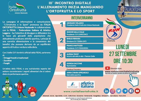 L'ortofrutta e lo sport  nel webinar di Italia Ortofrutta